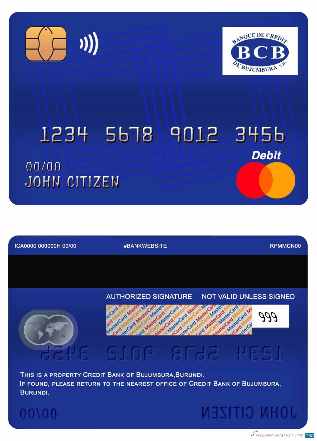 Download Burundi Credit Bank of Bujumbura master debit card Photoshop template